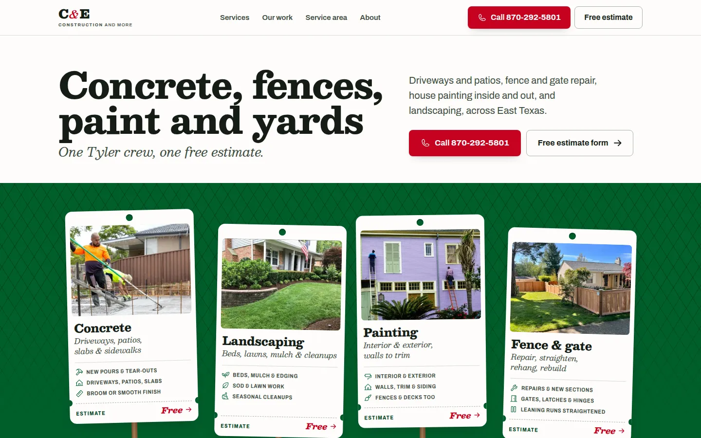 C & E Construction home page at 1440 pixels wide
